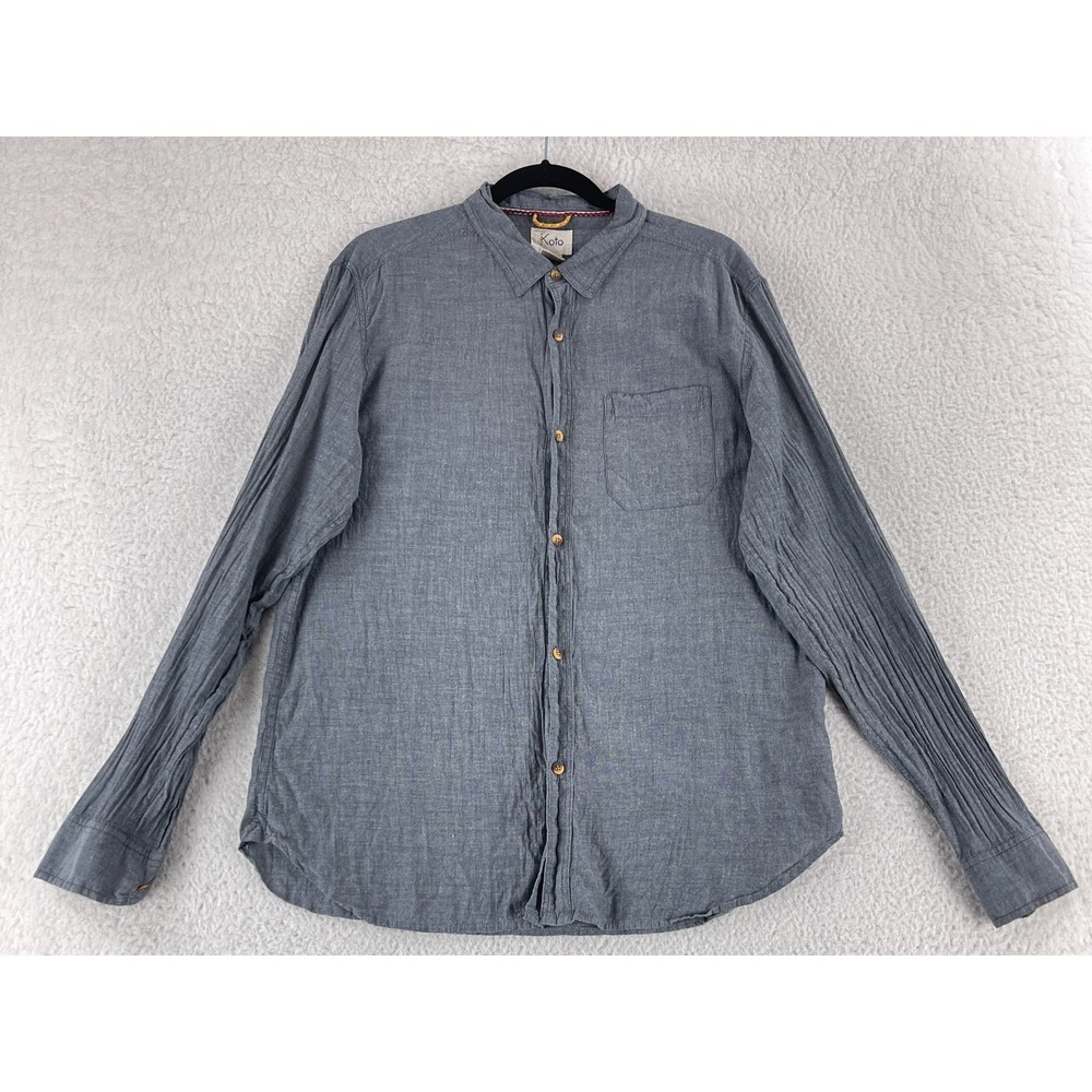 Koto‎ Button-Up Shirt Mens large Gray Long Sleeve Lightweight 100% Cotton Casual